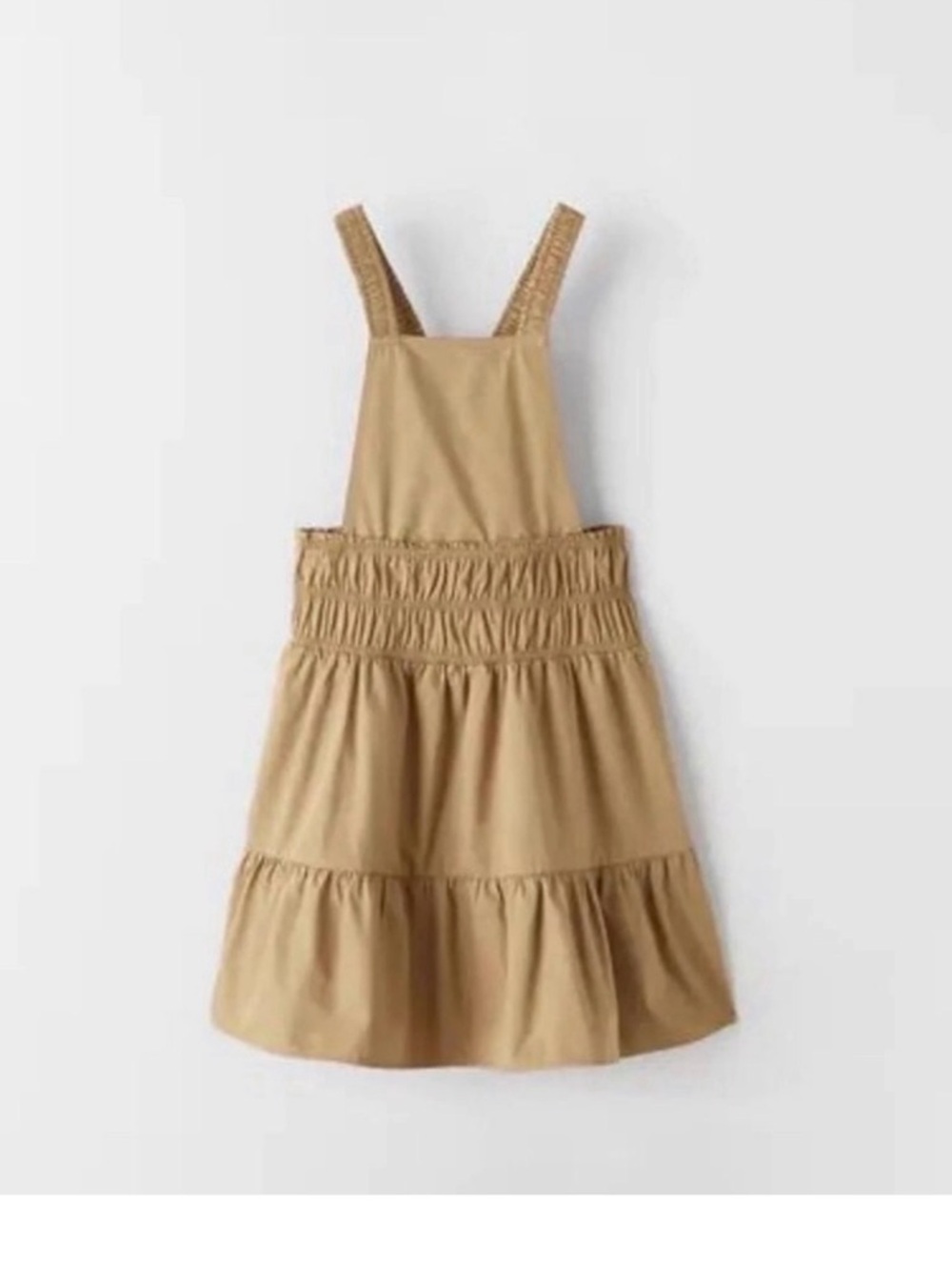 Zara Girl Smocked Waist Tiered Pinafore Dress in Warm Tan 9Y
